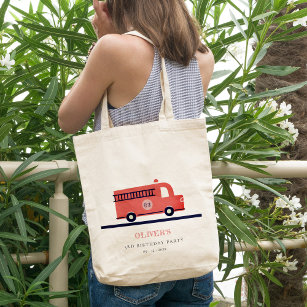 Chic Red Navy Fire Truck Engine Any Age Birthday Tote Bag