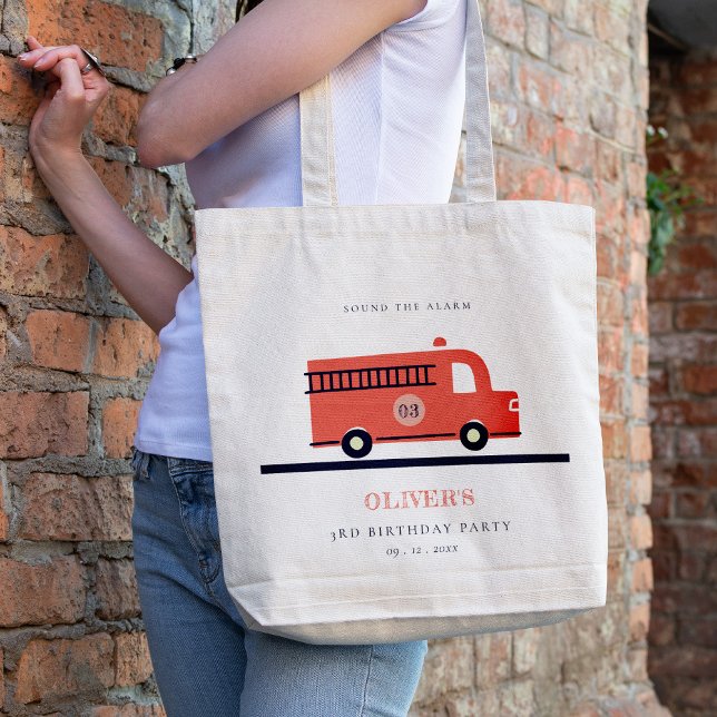 Chic Red Navy Fire Truck Engine Any Age Birthday Tote Bag (Creator Uploaded)