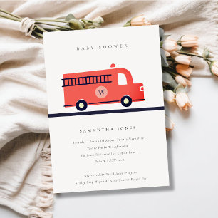 Chic Red Navy Fire Truck Engine Baby Shower Invite