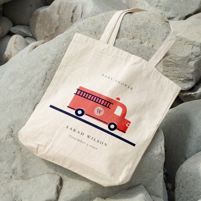 Chic Red Navy Fire Truck Engine Baby Shower Tote Bag (Creator Uploaded)