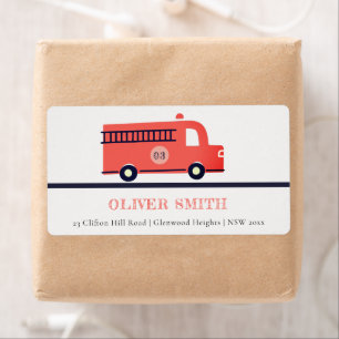 Chic Red Navy Fire Truck Engine Birthday Address