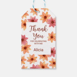 Chic Red Orange Autumn Flower Birthday Thank You Gift Tags