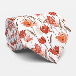 Chic Red Orange Pretty Poppy Flowers Watercolor Tie