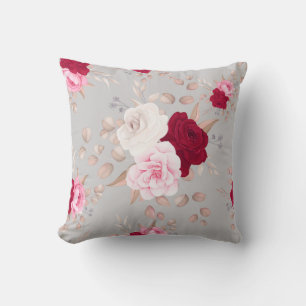 chic red,pink floral cushion
