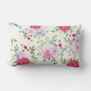 chic red,pink floral lumbar cushion