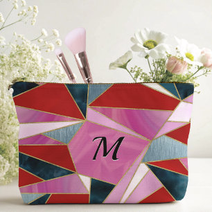 Chic red pink grey abstract geometric accessory pouch