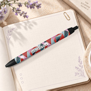 Chic red pink grey abstract geometric black ink pen
