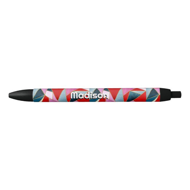 Chic red pink grey abstract geometric black ink pen (Front)