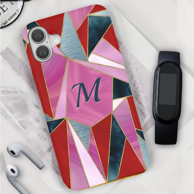 Chic red pink grey abstract geometric Case-Mate iP Case-Mate iPhone Case (Creator Uploaded)
