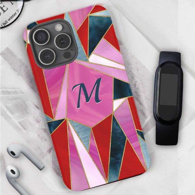 Chic red pink grey abstract geometric Case-Mate iP iPhone Case (Creator Uploaded)