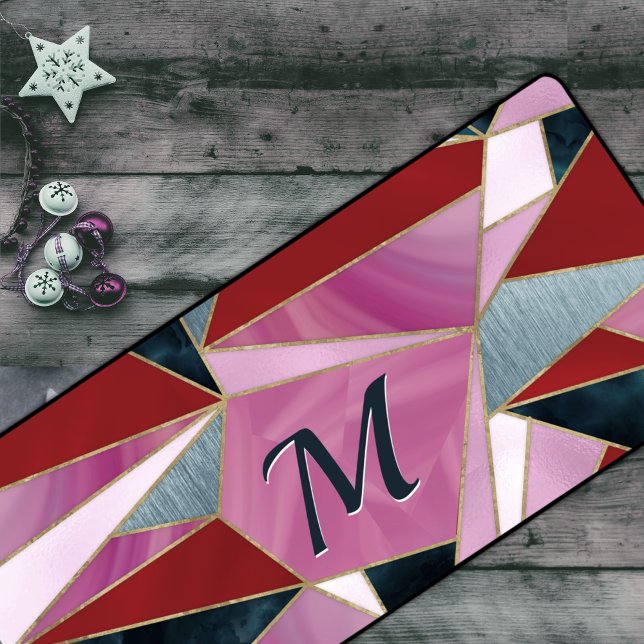 Chic red pink grey abstract geometric desk mat (Creator Uploaded)