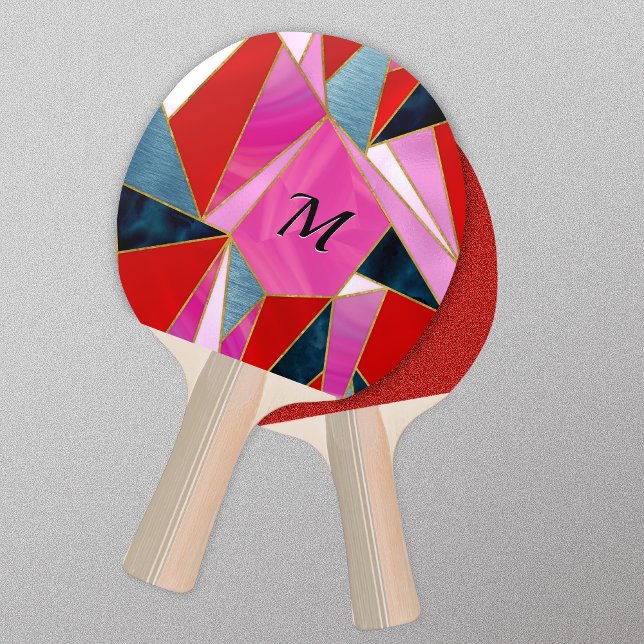 Chic red pink grey abstract geometric ping pong paddle (Creator Uploaded)