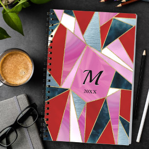 Chic red pink grey abstract geometric sketchbook notebook