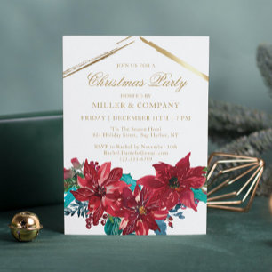 Chic Red Poinsettia Corporate Christmas Party Invitation