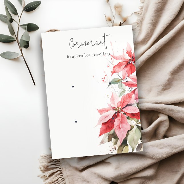 Chic Red Poinsettia Florals 2 Earring Stud Holder Business Card (Creator Uploaded)