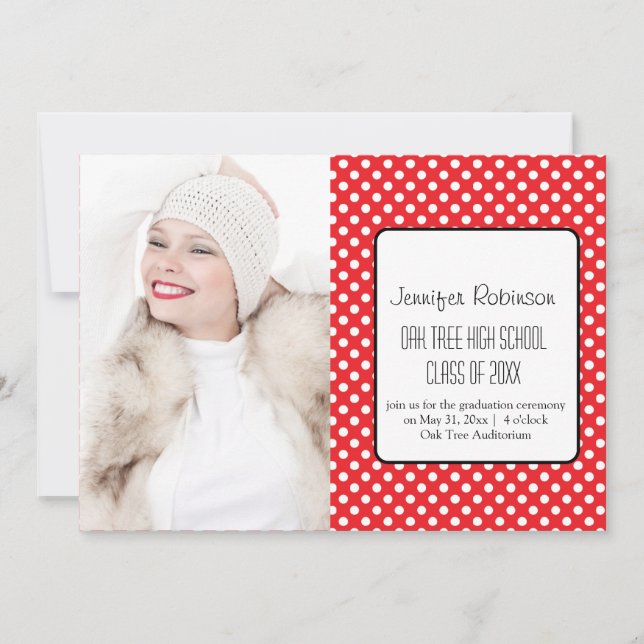 Chic Red Polka Dots Graduation Invitation (Front)