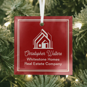 Chic Red Real Estate Company Custom Realtor Glass Tree Decoration