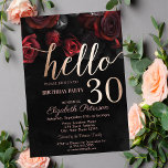 Chic Red Roses Black 30th Birthday Party Invitation<br><div class="desc">Elegant red roses on black background.</div>