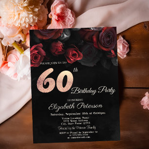 Chic Red Roses Black 60th Birthday  Invitation