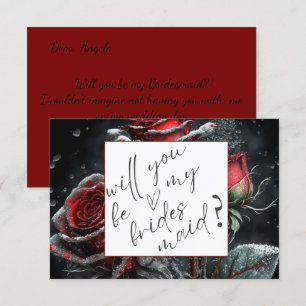 Chic Red Roses Black Bridesmaid Card