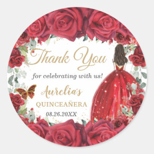 Chic Red Roses Floral Butterflies Princess Favour Classic Round Sticker