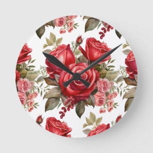Chic Red Roses Flowers Floral Clock