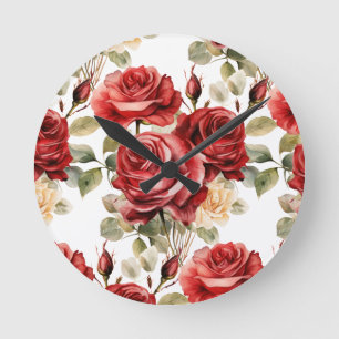 Chic Red Roses Flowers Floral Clock