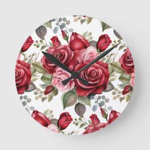 Chic Red Roses Flowers Floral Clock