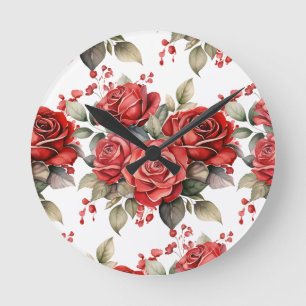Chic Red Roses Flowers Floral Clock