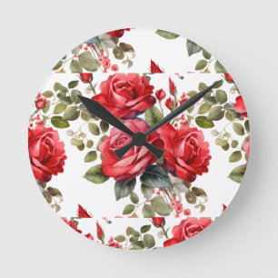 Chic Red Roses Flowers Floral Clock