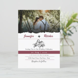 Chic Red Ruby save the date , place your photo Invitation