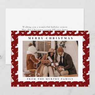 Chic Red Santa Hat Pattern 1 Photo Merry Christmas Holiday Card