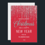 Chic Red Silver Glitter Fringe Curtain Christmas H Holiday Card<br><div class="desc">This glamourous and luxury Christmas holiday greeting card is the perfect design for your special event. It features a faux sparkly silver glitter fringe curtain with faux glitter typography on top of a simple bright red background. It's an elegant, chic, trendy, and modern bling design with a festive vibe! ***IMPORTANT...</div>