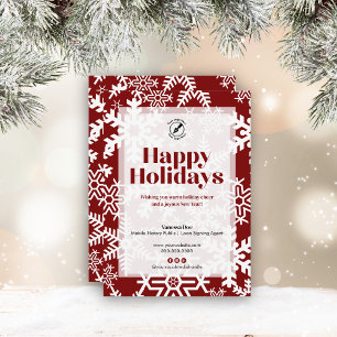 Chic Red Snowflake Happy Holidays Notary Business Holiday Card