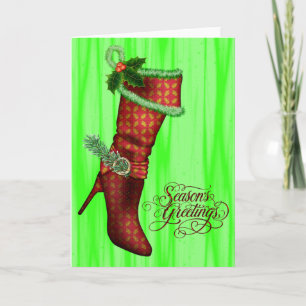 Chic Red Stocking Christmas Cards