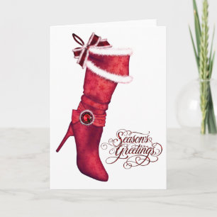 Chic Red Stocking Christmas Cards