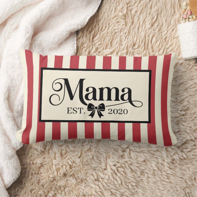Chic Red Striped Custom Mama Keepsake Lumbar Cushion (Blanket)