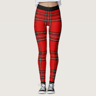 Chic red tartan plaid  leggings