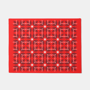 Chic Red Tile Flowers Pattern Small Door Mat