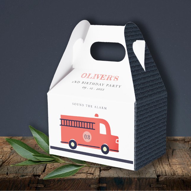 Chic Red Truck Fire Truck Engine Any Age Birthday Favour Box (Creator Uploaded)