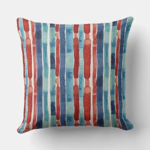 Chic Red Turquoise Blue Stripe Watercolor Pattern Cushion
