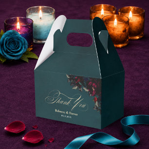 Chic Red Turquoise Moody Gothic Floral Wedding Favour Box
