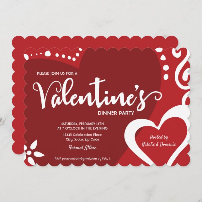 Chic Red Valentine dinner party invitation (Front/Back)