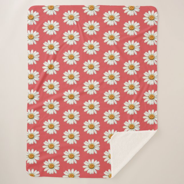 Chic Red White Daisy Flowers Birthday Sherpa Blanket (Front)
