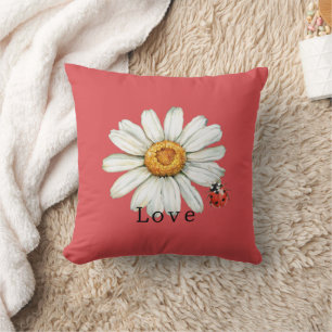 Chic Red White Daisy Flowers Cushion