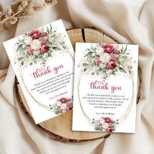 Chic Red White Gold Roses Baby Shower Thank You Card