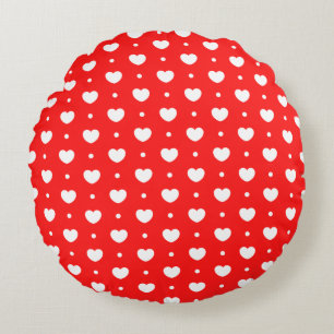 Chic Red White Hearts Pattern Girl Round Pillow