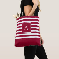 CHIC RED WHITE STRIPE Square Letter Monogram
