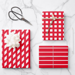 Chic red white stripes & plaid assorted patterns wrapping paper sheet