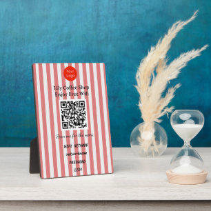 Chic Red & White Stripes QR Code Wifi Plaque